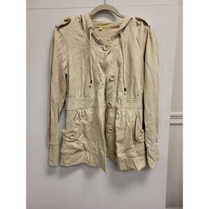 Gianni‎ Bini Womens Jacket Size M Beige Hooded Button Down Coat Outerwear Top